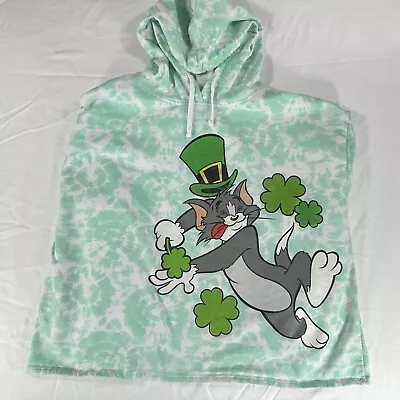 Buy Tom And Jerry Hoodie Womens Size XL Cropped Drawstring Tie Dye Green White • 15.40£