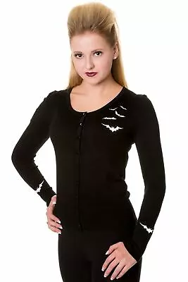 Buy Banned Apparel Bats Embroidered Black White Gothic Halloween Soft Crew Cardigan • 31£