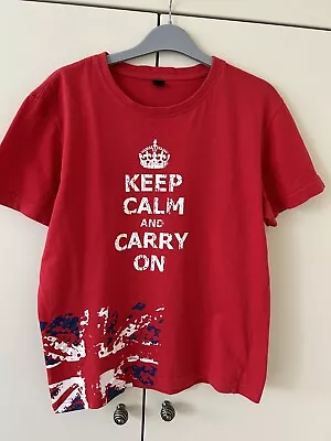 Buy Keep Calm And Carry On Mens Red T Shirt Size S Small Short Sleeves Cotton Lidl • 0.99£