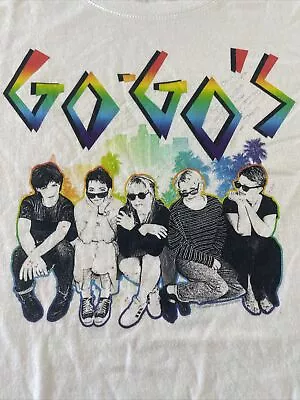 Buy GO GO's Rock Band Photo T Shirt, Size XL, White Rainbow Letters, Port & Company • 28.34£