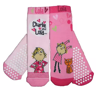Buy CHARLIE & LOLA SLIPPER SOCKS WITH GRIPS Two Pack  Girls SHOE SIZE 3-5 6-8 9-12 • 3.50£