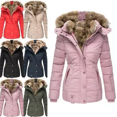 Buy Womens Designer Winter Warm Parker Quilted Coat Fur Thick Hoodie Zip Up Jacket • 56.36£