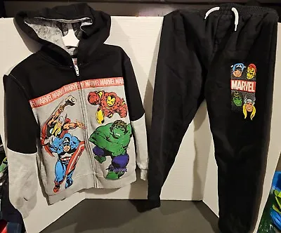 Buy Boy's Marvel Superhero Zippered Hoodie With Matching Sweatpants Size 7 • 9.65£