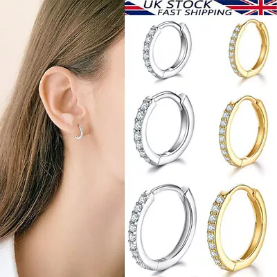 Buy 925 Sterling Silver Plated Crystal Huggie Hoop Earrings Womens Jewellery Gift UK • 6.49£