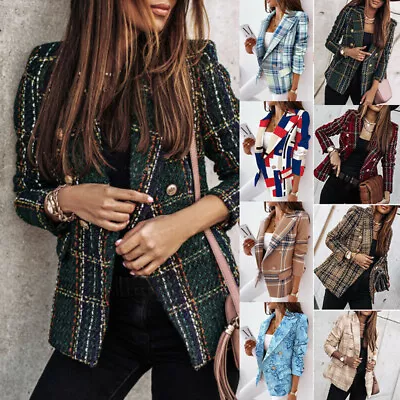 Buy Womens Slim Fit Double Breasted Blazer Coat Jacket Ladies Formal Lapel Jackets D • 20.03£