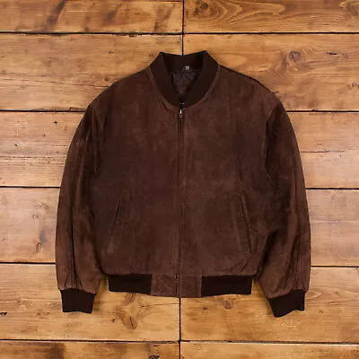 Buy Vintage David Taylor Leather Jacket M Bomber Varsity Suede Brown Zip • 54.99£