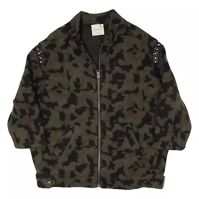 Buy ZARA KNIT Rhinestone 3/4 Sleeve Fleece Jacket Green Camouflage Womens M • 22.99£