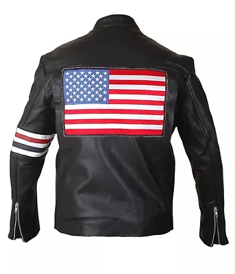 Buy Mens Casual Captain America Easy Rider Costume Cosplay Biker Leather Jacket • 99.99£