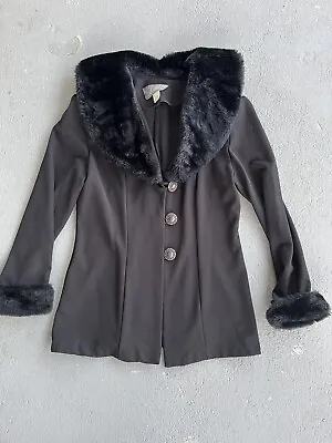 Buy Vintage Stella Womens Large Fur Trim On Collar/Sleeve; Jacket/Coat Black • 22.68£