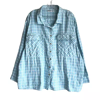 Buy NWT Arizona Jean Women's Flannel Shirt Size XXL Plaid Blue 100% Cotton Long Slv • 16.57£
