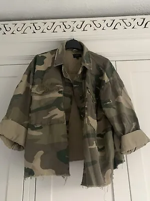 Buy Topshop Green Camouflage Cropped Denim Jacket Size L • 14.99£