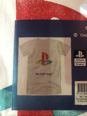 Buy Player 1 Sony Playstation LOGO PSX Japanese Mens White T-Shirt SIZES MEDIUM XL • 14.99£
