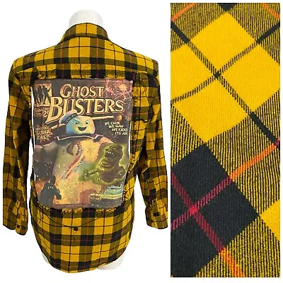 Buy Upcycled Flannel Shirt Womens 1X Ghost Buster Yellow Plaid Country Grunge Camp • 38.55£