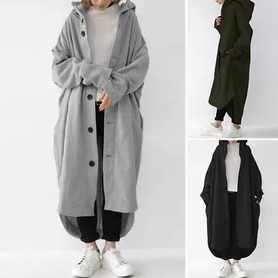 Buy Women Hoodie Long Trench Outwear Oversize Loose Single Breasted Maxi Overcoat UK • 32.99£