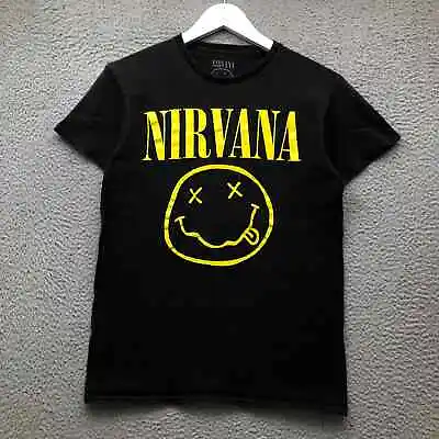 Buy Nirvana Smiley T-Shirt Women's XS Short Sleeve Crew Neck Graphic Black Yellow • 14.20£
