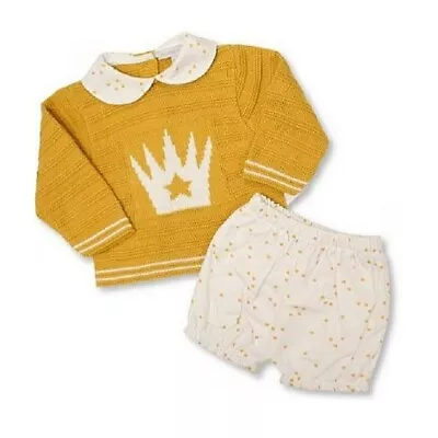 Buy Baby Boy Knitted Outfit Romany Spanish Jumper & Jam Pants Set Golden Crown NB-9M • 15.45£