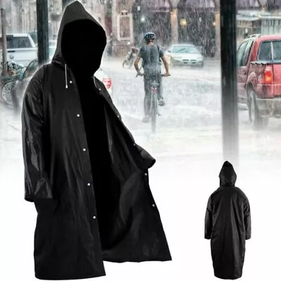 Buy Waterproof Long Black Raincoat Men Women Rain Coat Trench Jacket Hooded Outdoor • 3.59£