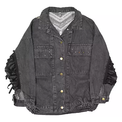 Buy Vintage I'VE Fringe Sleeve Womens Denim Jacket Black 90s M • 23.99£