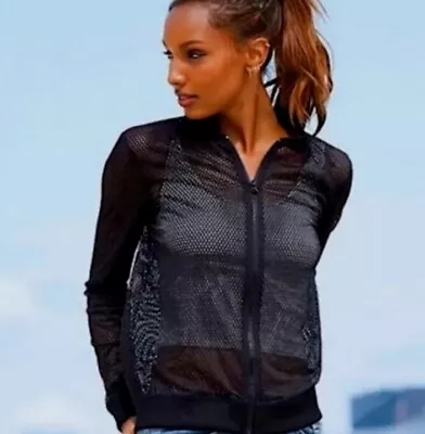 Buy Victoria's Secret Sport NWT VSX Mesh Bomber Zip Up Jacket Black Sz Med Women's  • 35.04£
