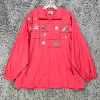 Buy VTG Koret City Blues Windbreaker Women's XL Pink 90's Embroidered Flower Zip • 17.02£