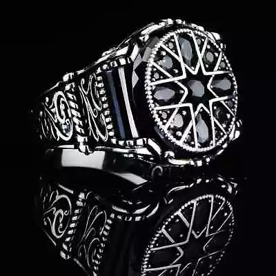 Buy Men Handmade Silver Ring , Micro Black Stone Ring ,Special Design Ring 925Silver • 112.72£