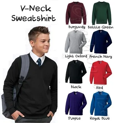 Buy Boys Black V-Neck School Jumper Girls Fleece Sweatshirt Uniform Ages 3-16 • 7.95£