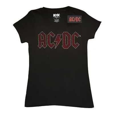 Buy Women's AC/DC Logo Red Diamante Black T-Shirt • 19.95£