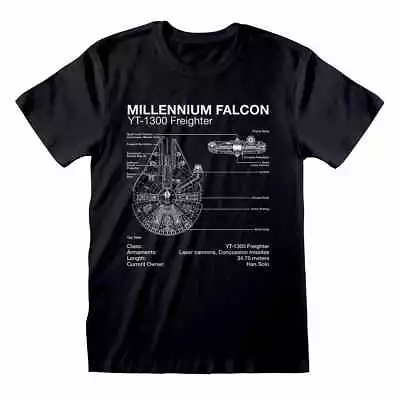 Buy Star Wars T-Shirt Millennium Falcon Blue Print New Black Official • 14.95£