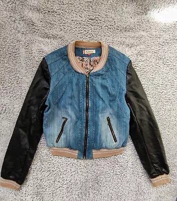 Buy Kelyna Paris Womens Denim Faux Leather Bomber Jacket Size XL • 12.99£