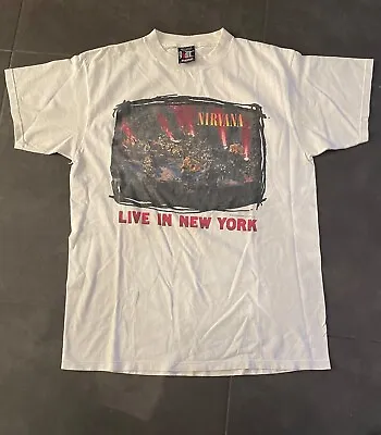 Buy Vintage Nirvana Live In New York T-Shirt 1995 Giant MTV UNPLUGGED XL 90s • 426.28£