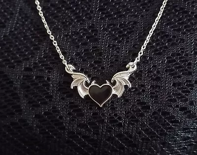 Buy Gothic Black Heart Necklace Size Inclusive Halloween Jewellery Bat Wings  • 5£