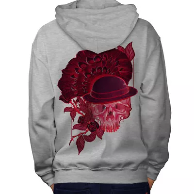 Buy Wellcoda Red Skull Mens Hoodie, Flower Nature Design On The Jumpers Back • 25.99£