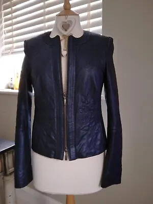 Buy Madeleine Soft Metallic Blue Goatskin Leather Jacket Size 8/10, Small 12 • 95£