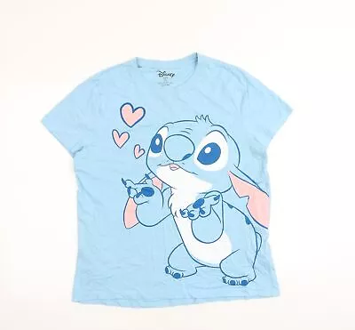 Buy Disney Womens Blue Cotton Basic T-Shirt Size 10 Round Neck - Size 10-12 Stitch • 5.50£