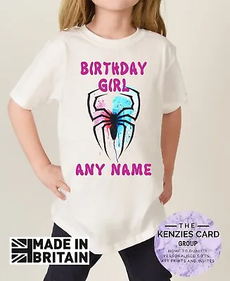 Buy Spiderman Kids Personalised Birthday Girl T-shirt Any Name Any Number V2 • 9.70£