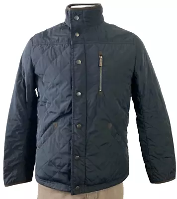 Buy CREW CLOTHING COAT JACKET SMALL NAVY Quilted Padded High Collar Zip Button Cuff • 22.48£