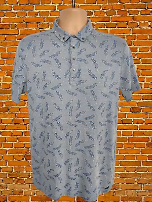 Buy Mens Guide London Size L Large Blue Feather Print Polo Shirt Top T-shirt Casual • 11.99£