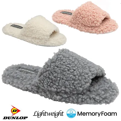 Buy Ladies Dunlop Memory Foam Slippers Winter Warm Comfort Slip On Mules Shoes Size • 8.95£