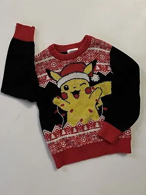 Buy Pokemon Pikachu Christmas Holiday Knit Sweater Jumping Beans Size 4 • 9.84£