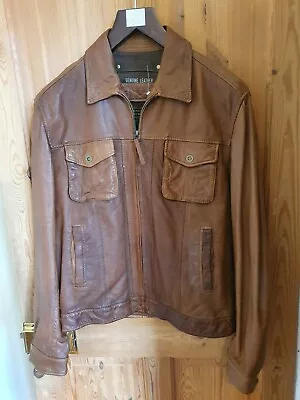 Buy New Men's 'Denim' Style Tan Leather Jacket • 70£