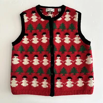 Buy Vintage Marisa Christina Christmas Sweater Vest Chunky 100% Wool Red Size L • 23.62£