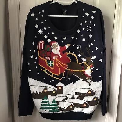 Buy Rue 21  Women's Christmas Sweater Santa Sleigh Reindeer Bells Ugly LIGHTS UP • 12.19£