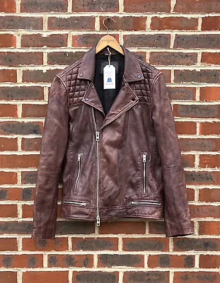 Buy All Saints Mens Oxblood CONROY Leather Biker Jacket Red Brown Bomber LARGE A347 • 234.99£