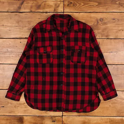 Buy Vintage Wool Jacket L CPO Lumberjack Plaid Overshirt Red Button • 35.99£