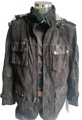 Buy Black Real Leather Chamoflauge Mens Military Jacket Medium, CLEARANCE SALE • 89£