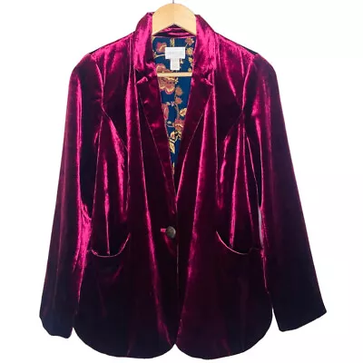 Buy Chico’s Blazer Size S Velvet Jacket Vanity Oxblood Pockets Floral Lined • 25.69£