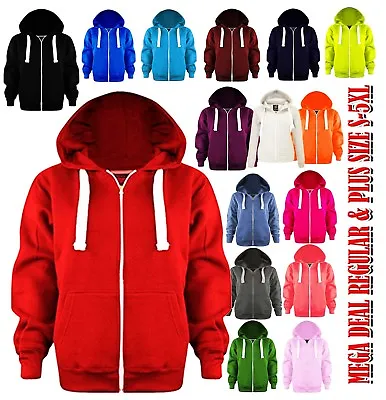 Buy Ladies Plain Zip Up Hoodie Sweatshirt Women Fleece Jacket Hooded Top UK S To 8XL • 13.99£