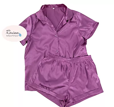 Buy Silky Pajama Set Nightgown Loungewear Sleep 2 Piece Shorts Set • 24.98£
