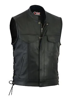 Buy Real Leather Motorbike Cut Off Vest With Chrome  Biker Sons Of Anarchy Laced Up • 54.98£