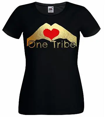 Buy Ladies Black One Tribe Heart Hands Love My Tribe Festival T-Shirt • 12.95£